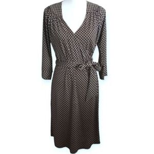Evan Picone Black and Brown Geometric Long Sleeve Dress Sz.M EUC.